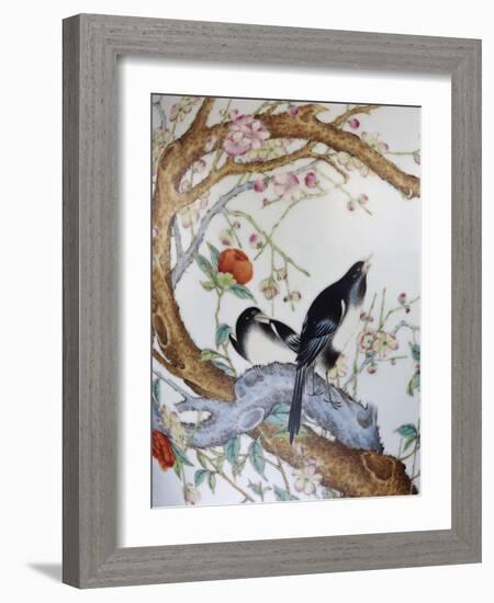 Magpies Amongst Red Peonies and Prunus Branches, a Detail from a Fine Enamel Famille Rose Vase-null-Framed Giclee Print