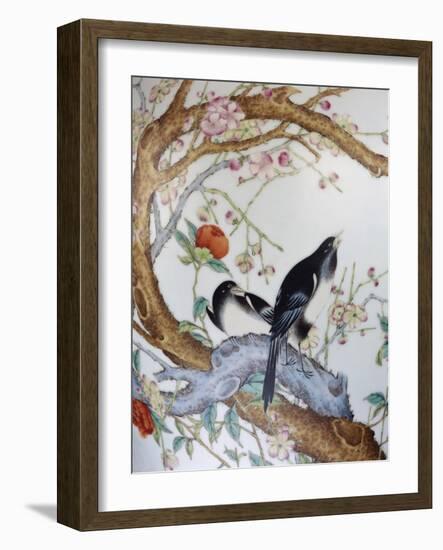 Magpies Amongst Red Peonies and Prunus Branches, a Detail from a Fine Enamel Famille Rose Vase-null-Framed Giclee Print