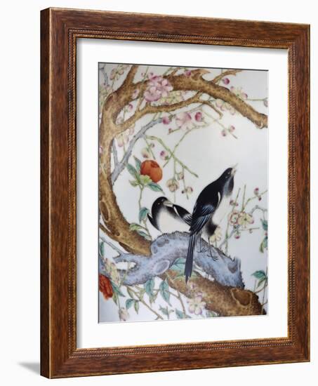 Magpies Amongst Red Peonies and Prunus Branches, a Detail from a Fine Enamel Famille Rose Vase-null-Framed Giclee Print