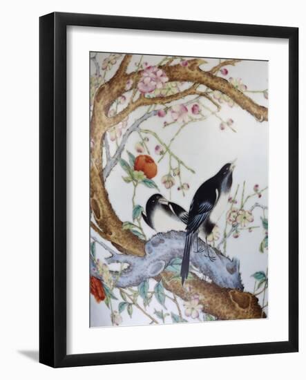 Magpies Amongst Red Peonies and Prunus Branches, a Detail from a Fine Enamel Famille Rose Vase-null-Framed Giclee Print