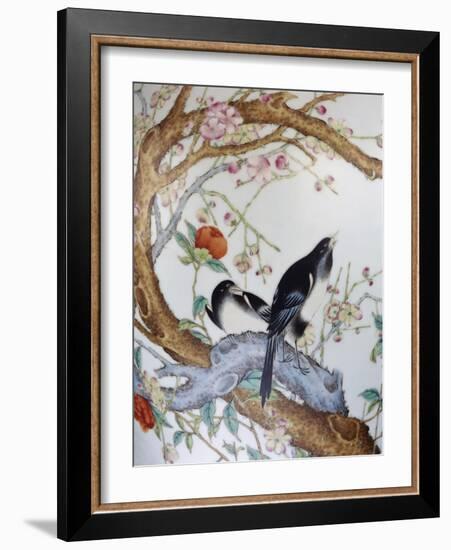 Magpies Amongst Red Peonies and Prunus Branches, a Detail from a Fine Enamel Famille Rose Vase-null-Framed Giclee Print