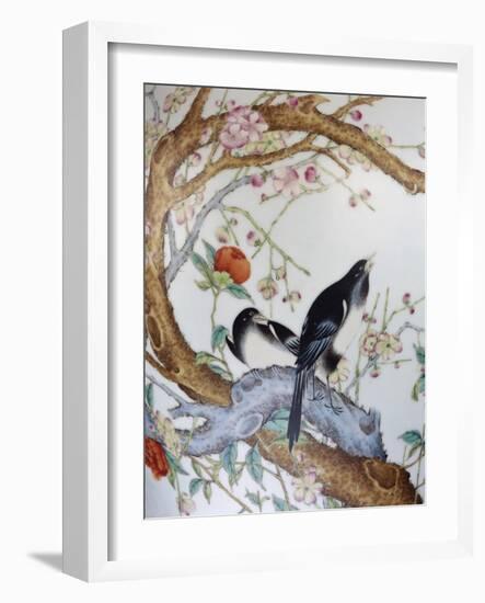 Magpies Amongst Red Peonies and Prunus Branches, a Detail from a Fine Enamel Famille Rose Vase-null-Framed Giclee Print