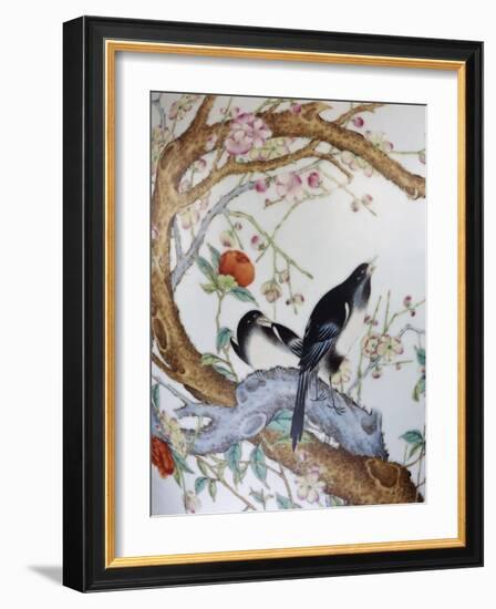 Magpies Amongst Red Peonies and Prunus Branches, a Detail from a Fine Enamel Famille Rose Vase-null-Framed Giclee Print