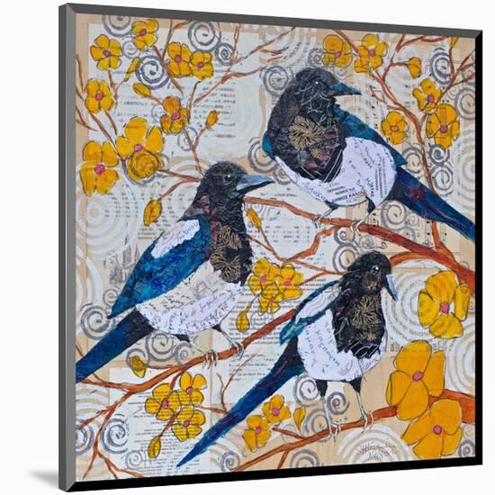 Magpies And Yellow Blossoms-null-Mounted Art Print