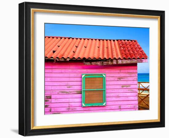 Mahahual Caribbean Pink Wood Painted Wall Textures in Costa Maya Mexico-holbox-Framed Photographic Print