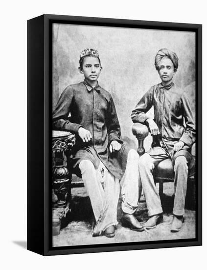 Mahatma Gandhi in Rajkot with School Friend Sheikh Mehtab, Rajkot, 1883-null-Framed Premier Image Canvas