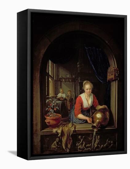 Maid Servant at a Window-Gerrit or Gerard Dou-Framed Premier Image Canvas