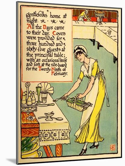 Maid Sets Knives & Forks On A Table-Walter Crane-Mounted Art Print