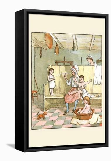 Maid Washes the Babies in the Laundry Room-Randolph Caldecott-Framed Stretched Canvas