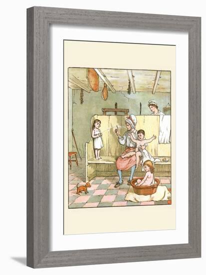 Maid Washes the Babies in the Laundry Room-Randolph Caldecott-Framed Art Print