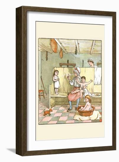 Maid Washes the Babies in the Laundry Room-Randolph Caldecott-Framed Art Print