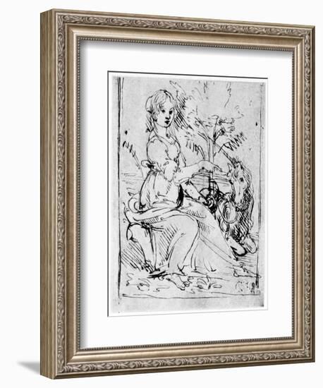 Maiden with a Unicorn, C1480-Leonardo da Vinci-Framed Giclee Print