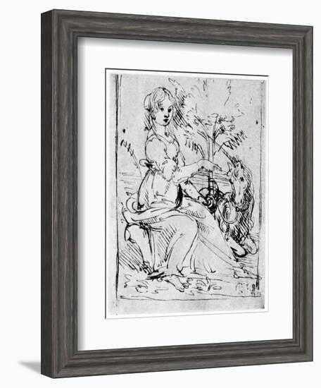 Maiden with a Unicorn, C1480-Leonardo da Vinci-Framed Giclee Print