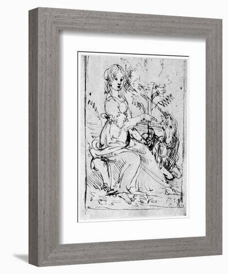 Maiden with a Unicorn, C1480-Leonardo da Vinci-Framed Giclee Print