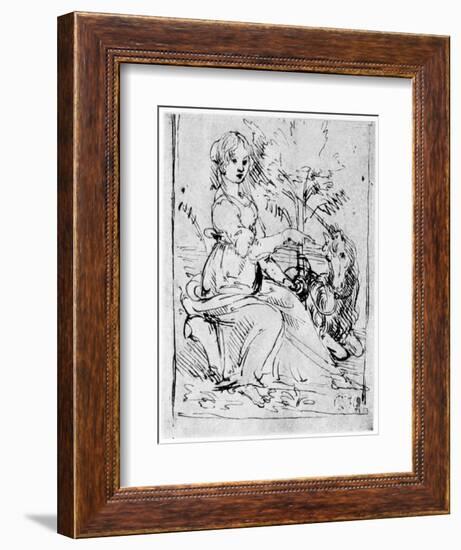 Maiden with a Unicorn, C1480-Leonardo da Vinci-Framed Giclee Print