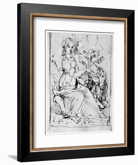 Maiden with a Unicorn, C1480-Leonardo da Vinci-Framed Giclee Print