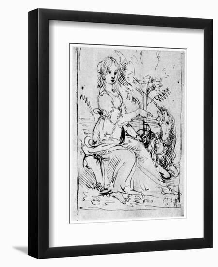 Maiden with a Unicorn, C1480-Leonardo da Vinci-Framed Giclee Print