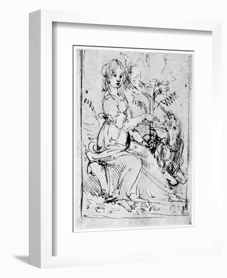 Maiden with a Unicorn, C1480-Leonardo da Vinci-Framed Giclee Print