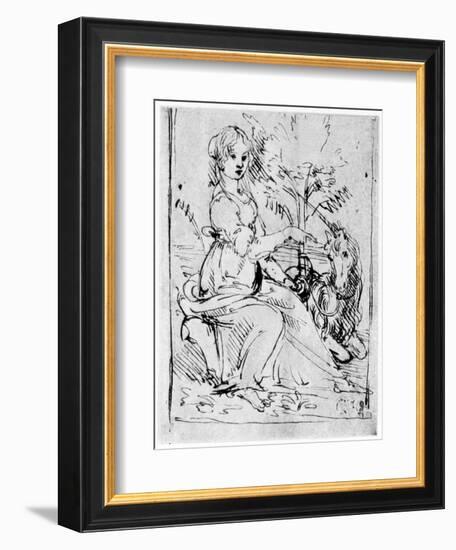 Maiden with a Unicorn, C1480-Leonardo da Vinci-Framed Giclee Print