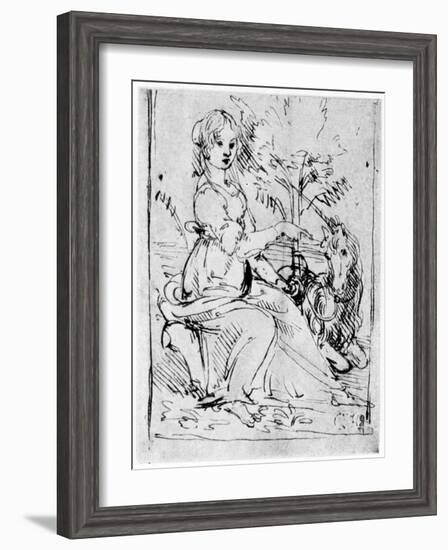 Maiden with a Unicorn, C1480-Leonardo da Vinci-Framed Giclee Print
