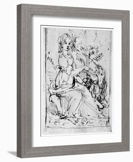 Maiden with a Unicorn, C1480-Leonardo da Vinci-Framed Giclee Print