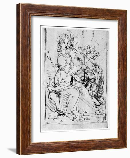 Maiden with a Unicorn, C1480-Leonardo da Vinci-Framed Giclee Print