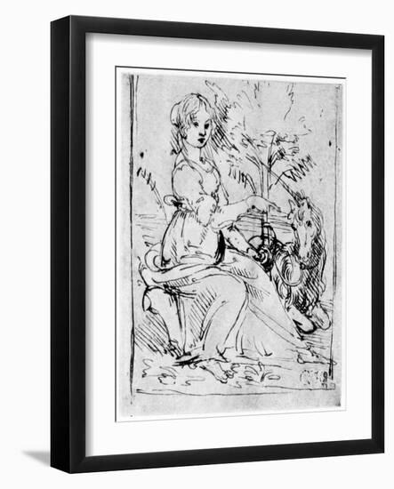 Maiden with a Unicorn, C1480-Leonardo da Vinci-Framed Giclee Print