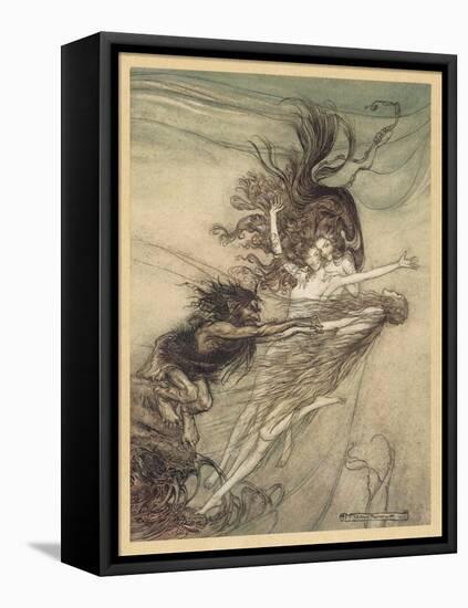 Maidens Tease Alberich-Arthur Rackham-Framed Stretched Canvas