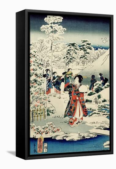 Maids in a Snow-Covered Garden, 1859-Utagawa Hiroshige and Kunisada-Framed Premier Image Canvas