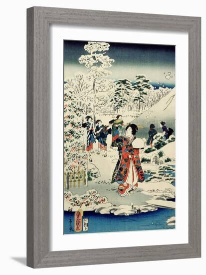 Maids in a Snow-Covered Garden, 1859-Utagawa Hiroshige and Kunisada-Framed Giclee Print