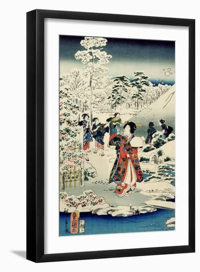 Maids in a Snow-Covered Garden, 1859-Utagawa Hiroshige and Kunisada-Framed Giclee Print