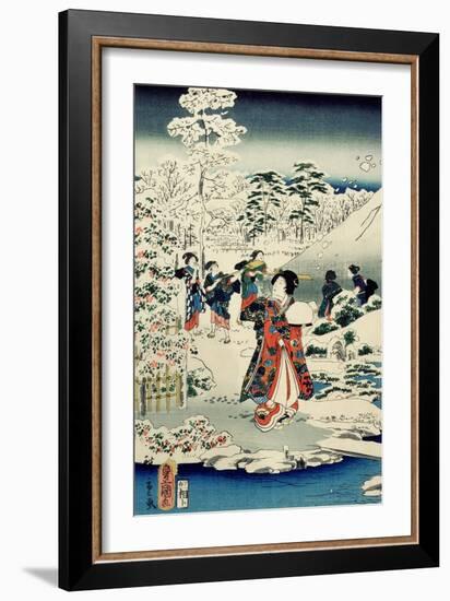Maids in a Snow-Covered Garden, 1859-Utagawa Hiroshige and Kunisada-Framed Giclee Print