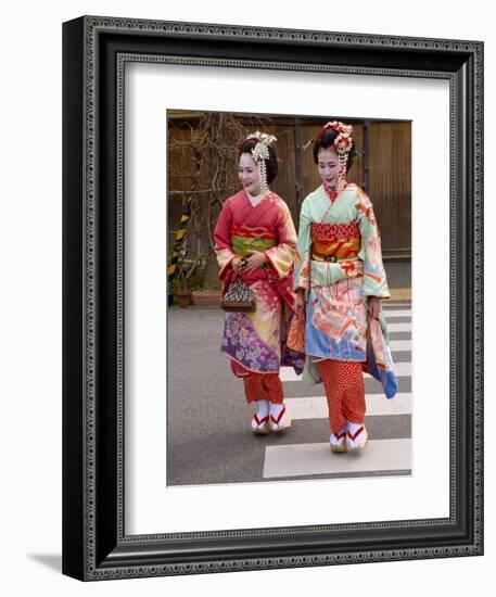 Maiko Walking in the Streets of the Gion District Wearing Kimono and Okobo, Island of Honshu, Japan-Gavin Hellier-Framed Photographic Print