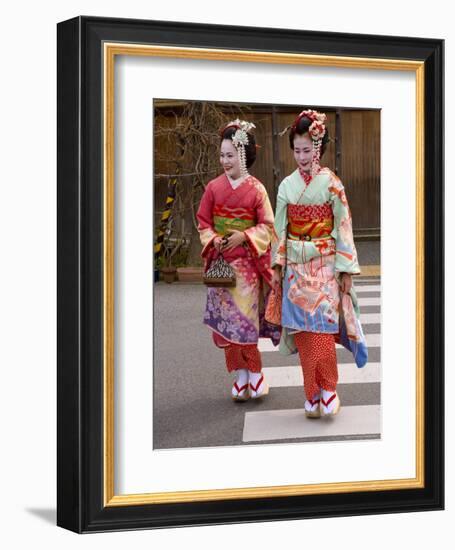 Maiko Walking in the Streets of the Gion District Wearing Kimono and Okobo, Island of Honshu, Japan-Gavin Hellier-Framed Photographic Print