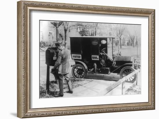 Mail Carrier with "United Mail" Automobile Photograph-Lantern Press-Framed Art Print