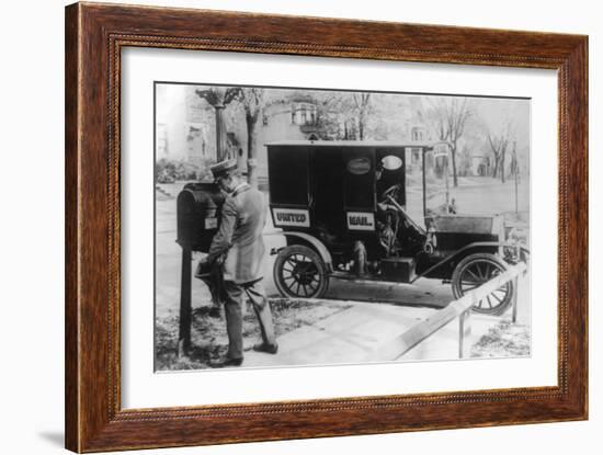 Mail Carrier with "United Mail" Automobile Photograph-Lantern Press-Framed Art Print