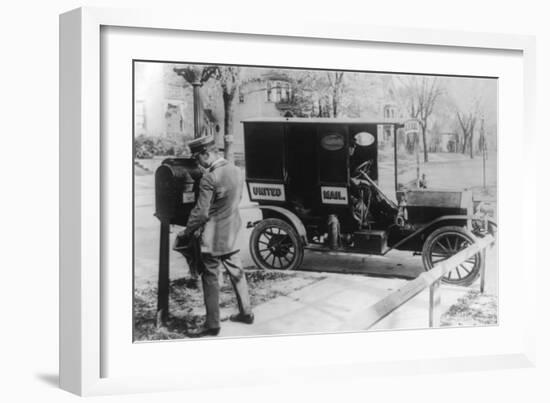 Mail Carrier with "United Mail" Automobile Photograph-Lantern Press-Framed Art Print