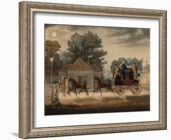 Mail Coach by Moonlight (Coloured Engraving)-James Pollard-Framed Giclee Print