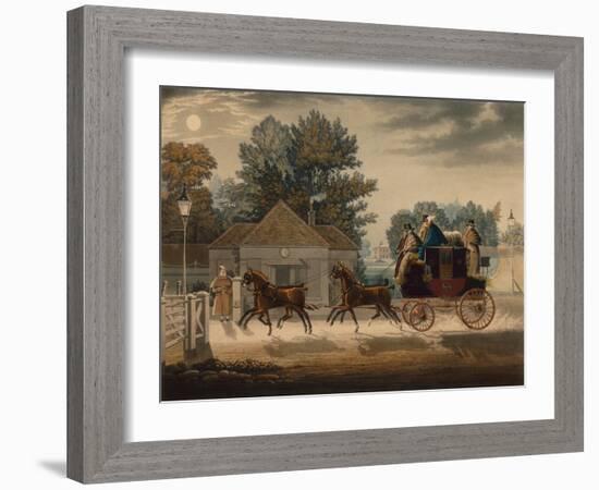 Mail Coach by Moonlight (Coloured Engraving)-James Pollard-Framed Giclee Print