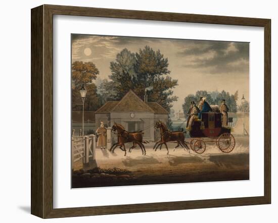 Mail Coach by Moonlight (Coloured Engraving)-James Pollard-Framed Giclee Print