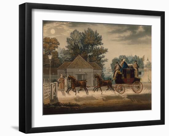 Mail Coach by Moonlight (Coloured Engraving)-James Pollard-Framed Giclee Print