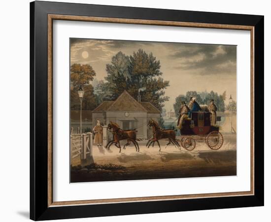 Mail Coach by Moonlight (Coloured Engraving)-James Pollard-Framed Giclee Print