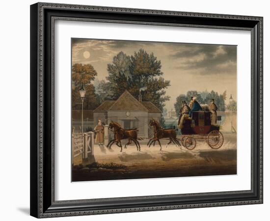 Mail Coach by Moonlight (Coloured Engraving)-James Pollard-Framed Giclee Print