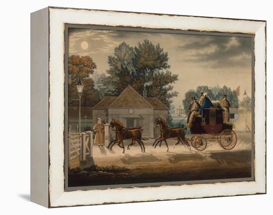 Mail Coach by Moonlight (Coloured Engraving)-James Pollard-Framed Premier Image Canvas