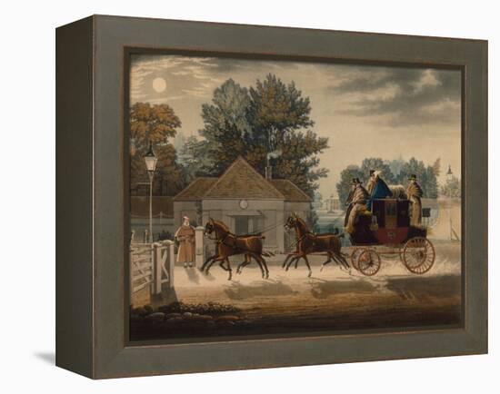 Mail Coach by Moonlight (Coloured Engraving)-James Pollard-Framed Premier Image Canvas