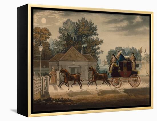 Mail Coach by Moonlight (Coloured Engraving)-James Pollard-Framed Premier Image Canvas