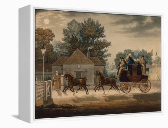 Mail Coach by Moonlight (Coloured Engraving)-James Pollard-Framed Premier Image Canvas