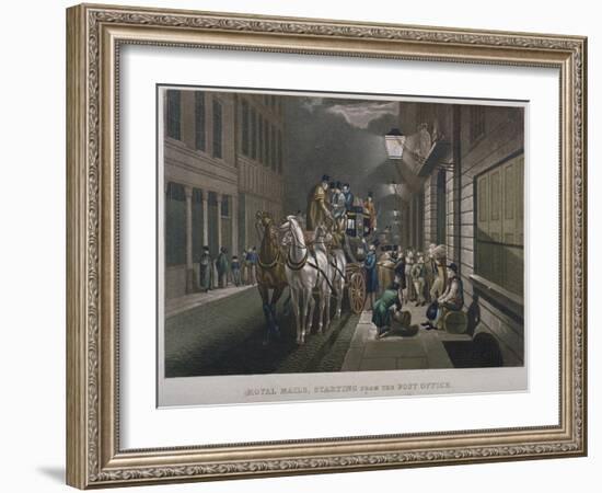 Mail Coach Outside the General Post Office, Lombard Street, City of London, 1827-Charles Hunt-Framed Giclee Print