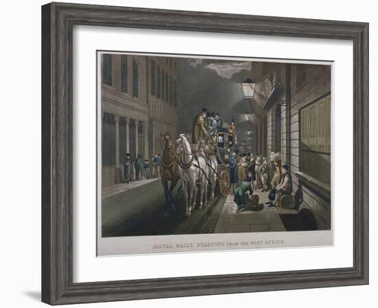 Mail Coach Outside the General Post Office, Lombard Street, City of London, 1827-Charles Hunt-Framed Giclee Print