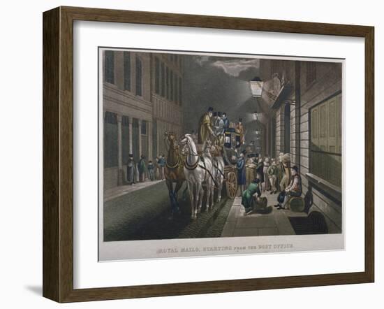 Mail Coach Outside the General Post Office, Lombard Street, City of London, 1827-Charles Hunt-Framed Giclee Print